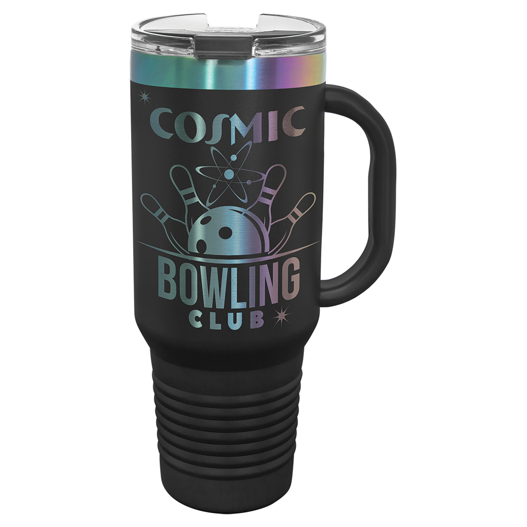 Polar Camel 40 oz. Black/Prism Travel Mug with Handle & Straw